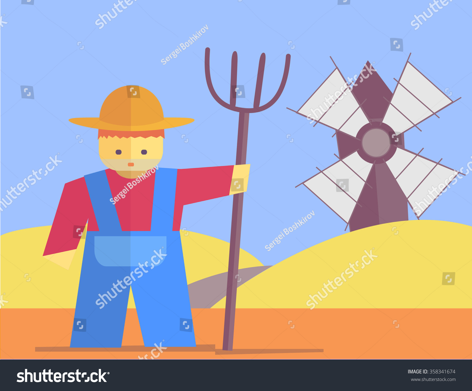 Farmer Pitchfork Vector Flat Stock Illustration Stock Vector Royalty   Stock Vector Farmer With Pitchfork Vector Flat Stock Illustration 358341674 