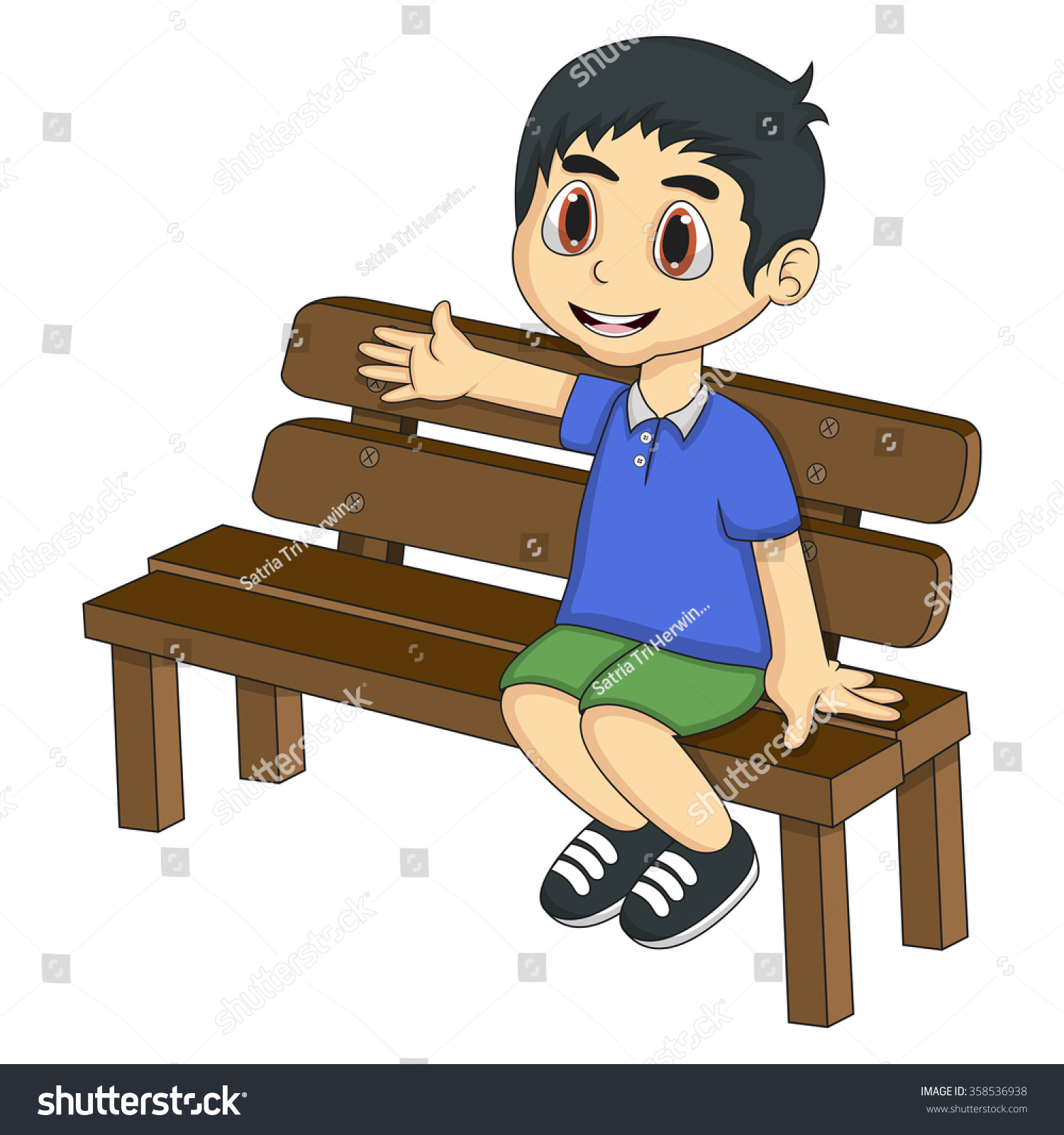 Мальчик сидит на скамье рисунок