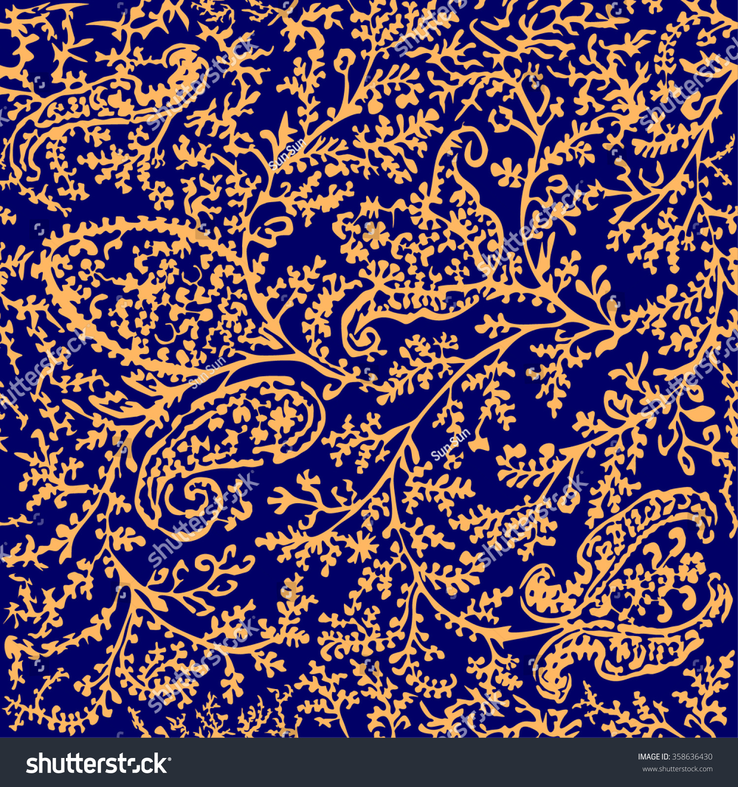 Seamless Complicated Handdrawn Indian Pattern Gold Stock Vector ...