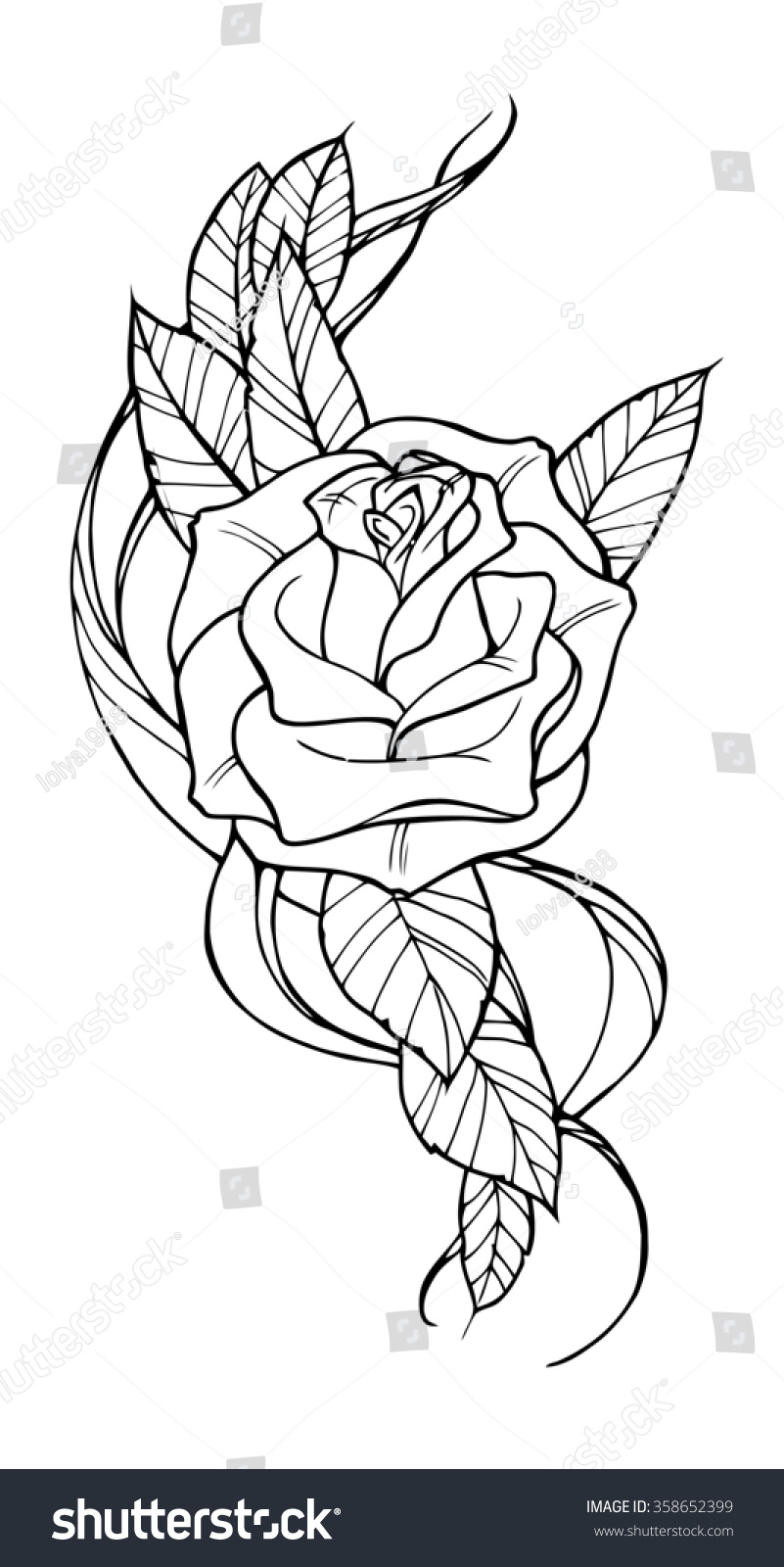 Beautiful Rose Tattoo Outline Black White Stock Illustration 358652399 ...