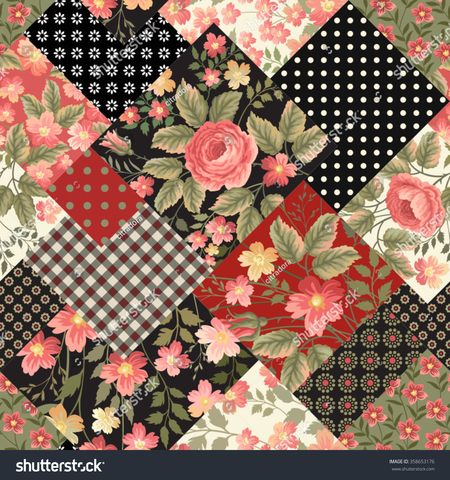 Seamless Floral Patchwork Pattern Rose Bouquet Stock Vector (Royalty ...