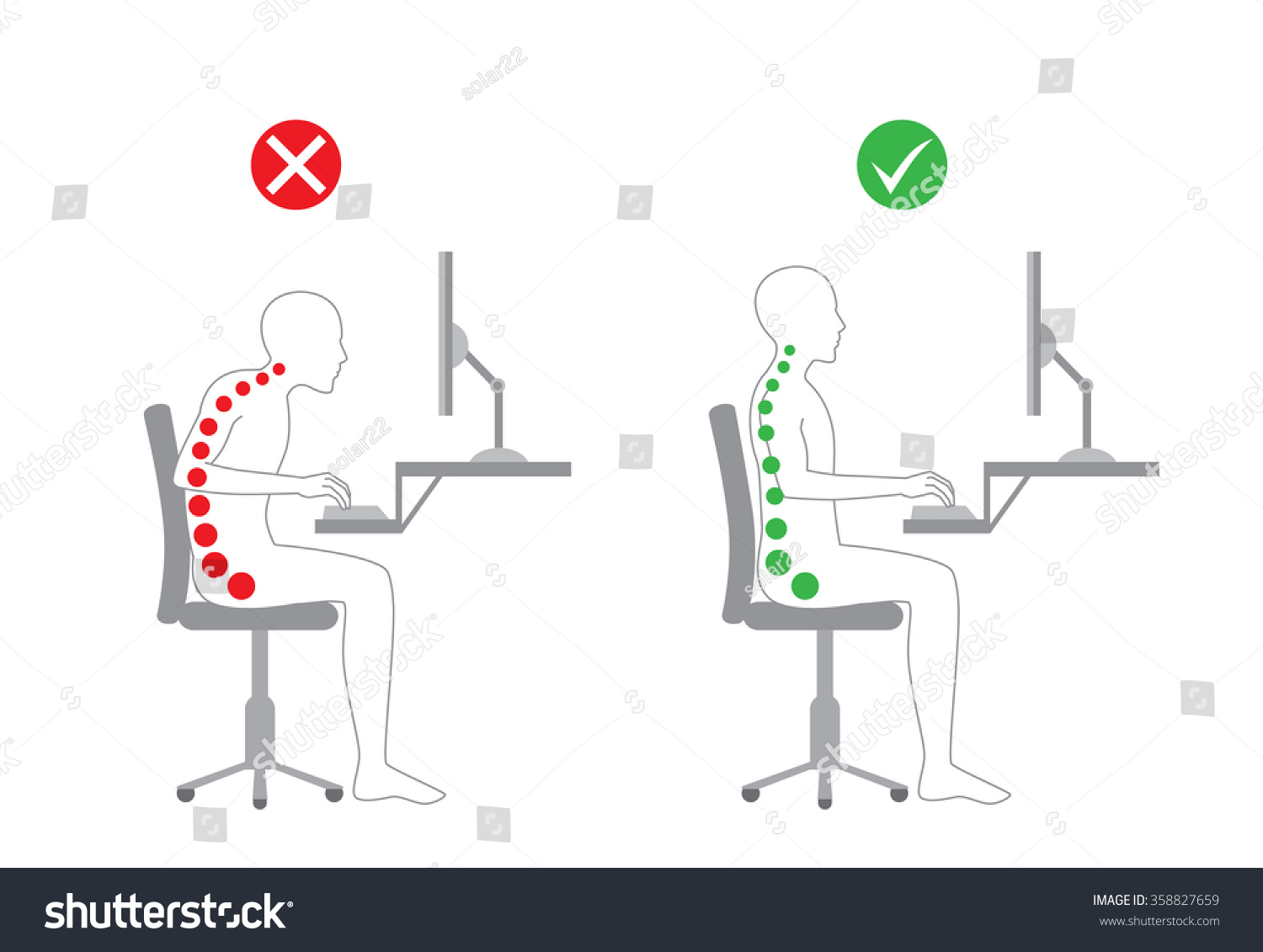 Correct Body Alignment Sitting Working Computer Stock Vector (Royalty ...