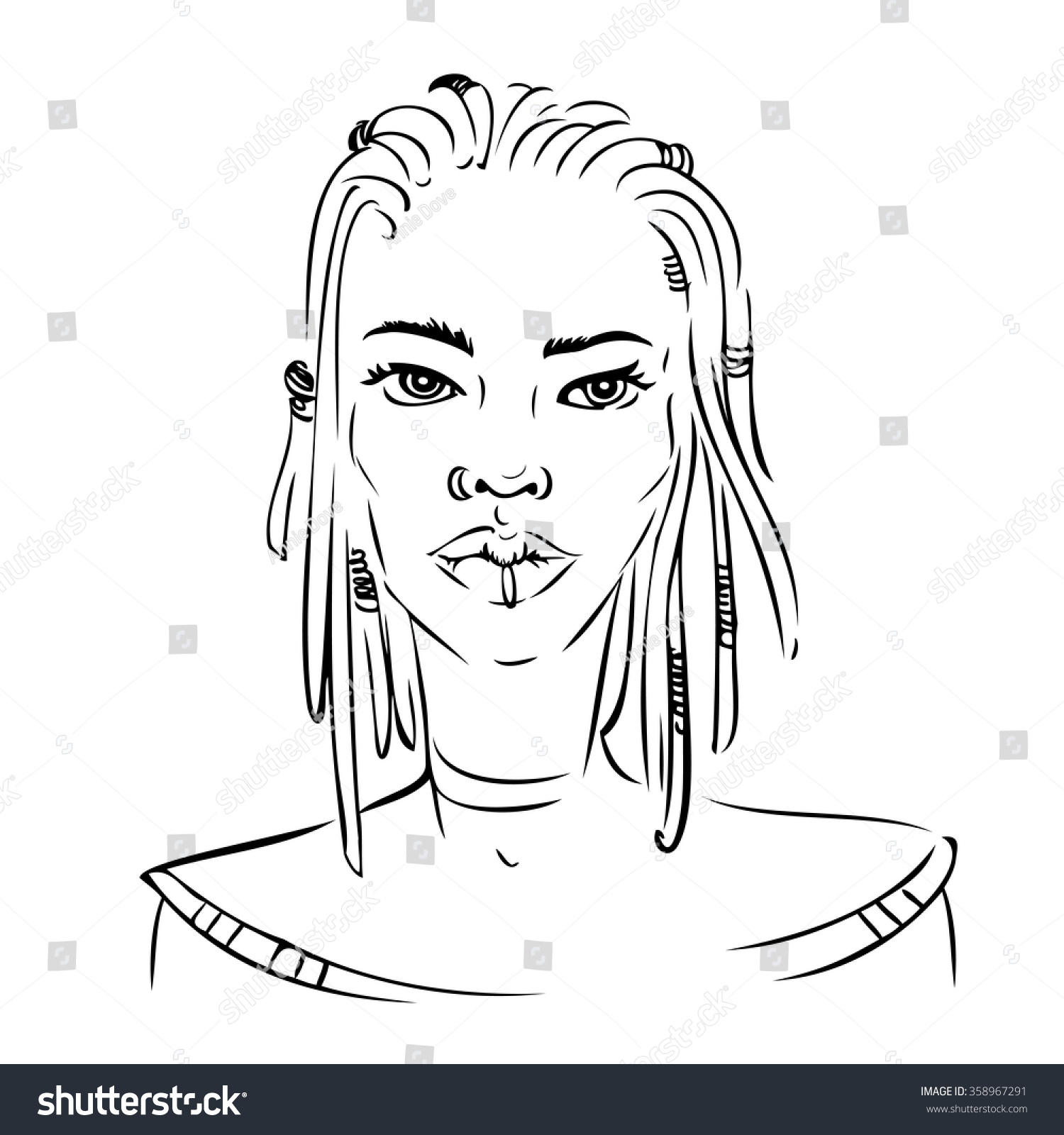 Illustration African Woman Dreadlocks Piercing Stock Vector (Royalty ...