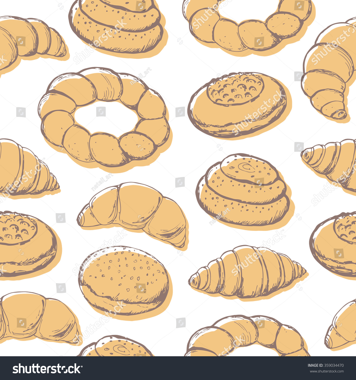 Sketch Various Breads Pastries Drawn By Stock Vector (Royalty Free ...