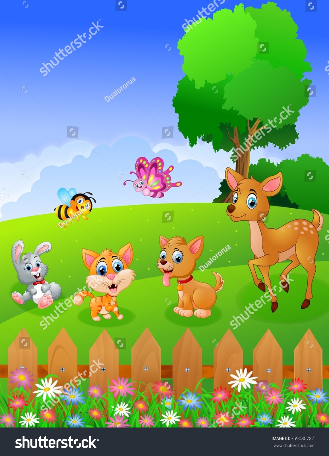 Cute Pet Animals Garden Stock Illustration 359080787 | Shutterstock