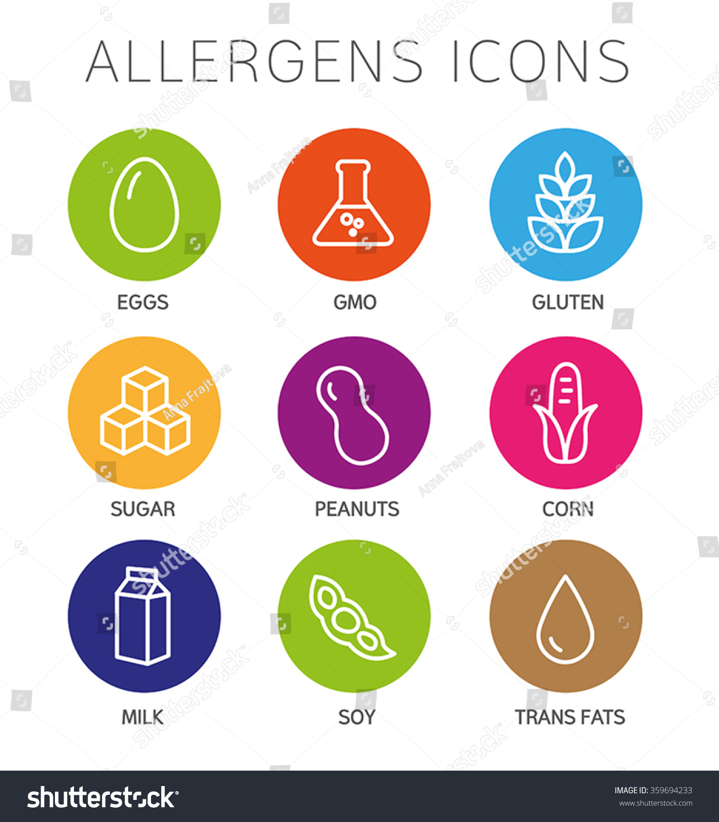 Set Food Labels Allergens Gmo Free Stock Vector (Royalty Free ...