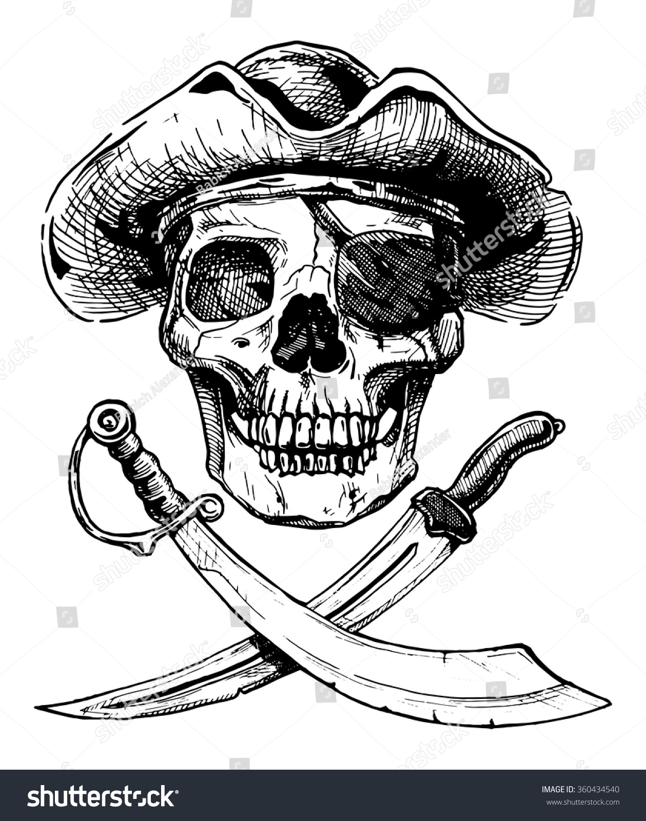 Vector Black White Illustration Pirate Skull Stock Vector (Royalty Free