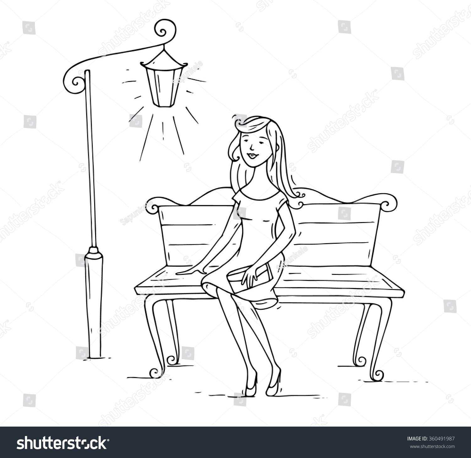 Девочка сидит на лавке рисунок