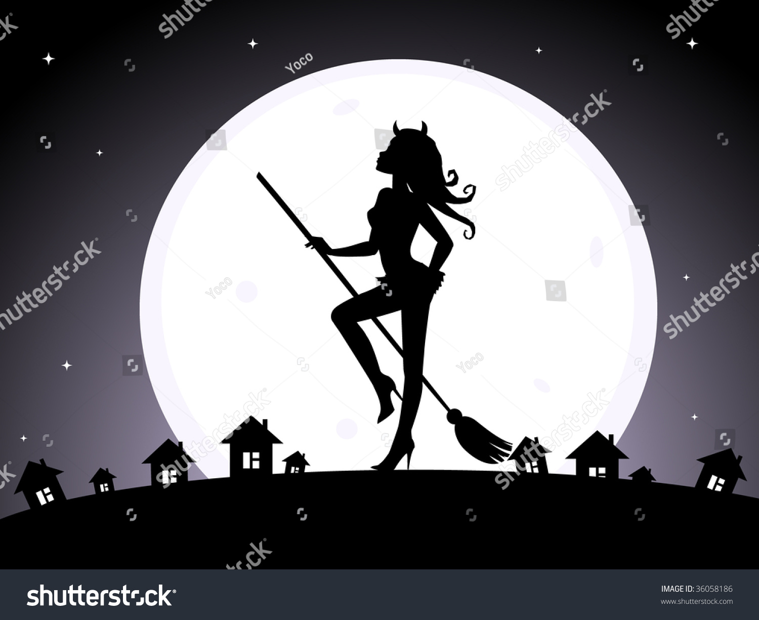 Силуэт ведьмы на фоне Луны