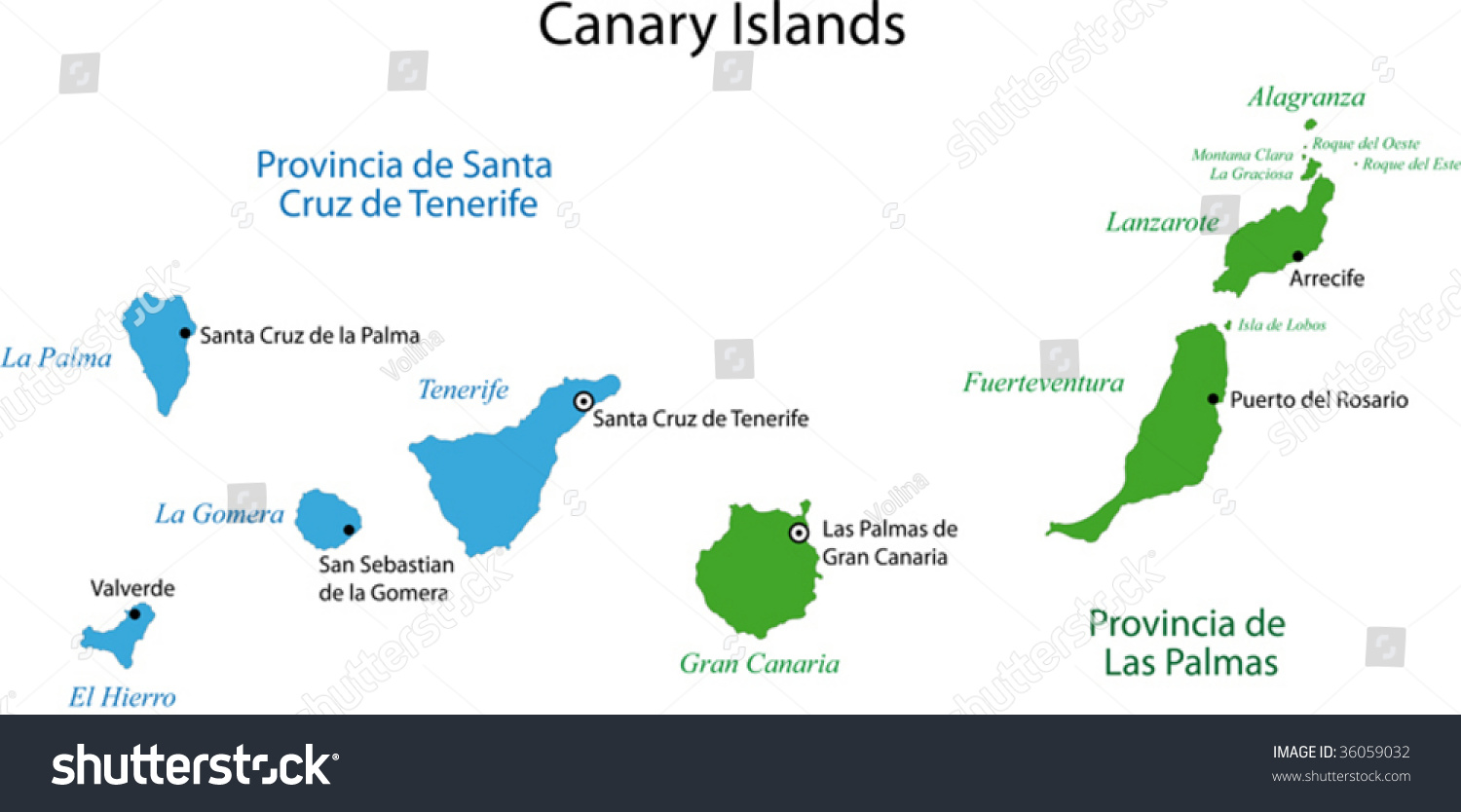 Stock Vector Colorful Canary Islands Map With Provinces And Main Cities 36059032 