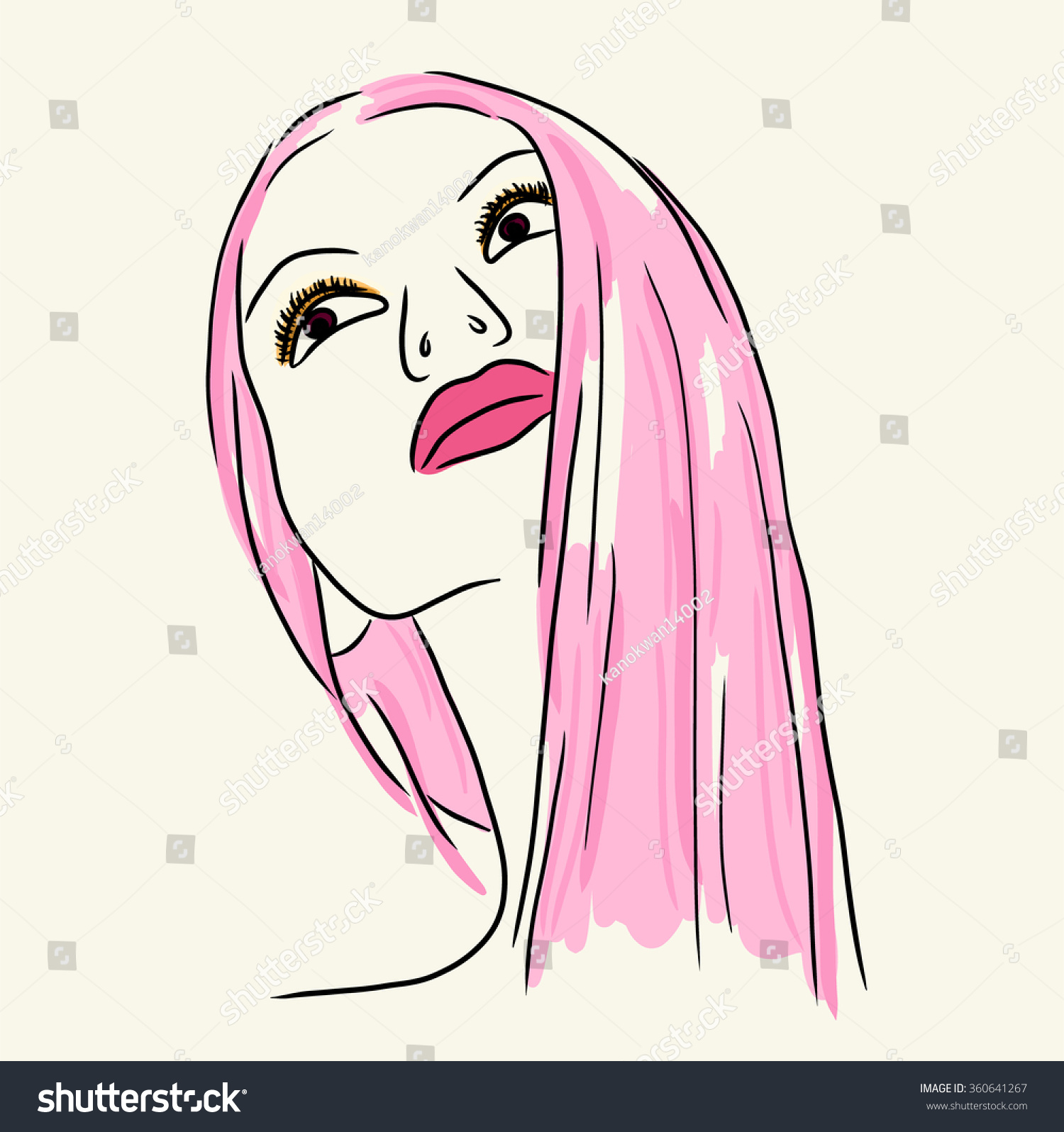 Fashion Woman Pink Lip Long Hair Stock Vector Royalty Free 360641267 Shutterstock