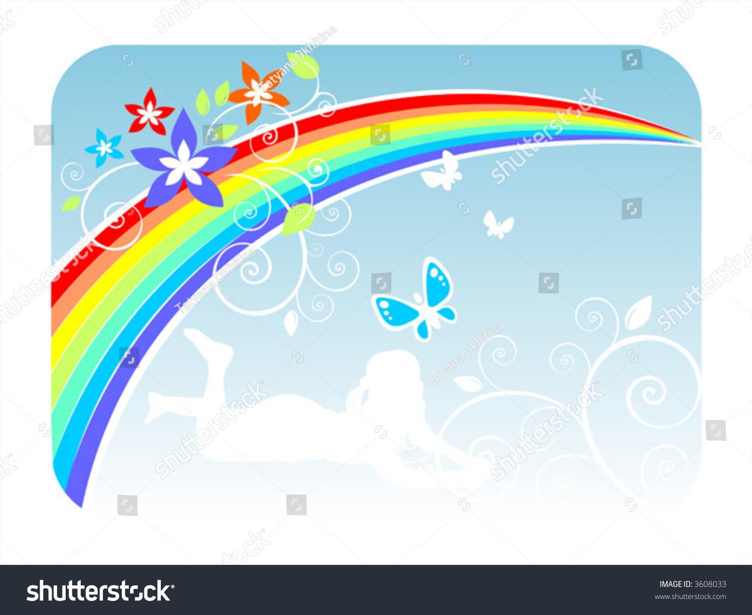 Rainbow Butterflies Flowers Silhouette Girl On Stock Vector (Royalty ...