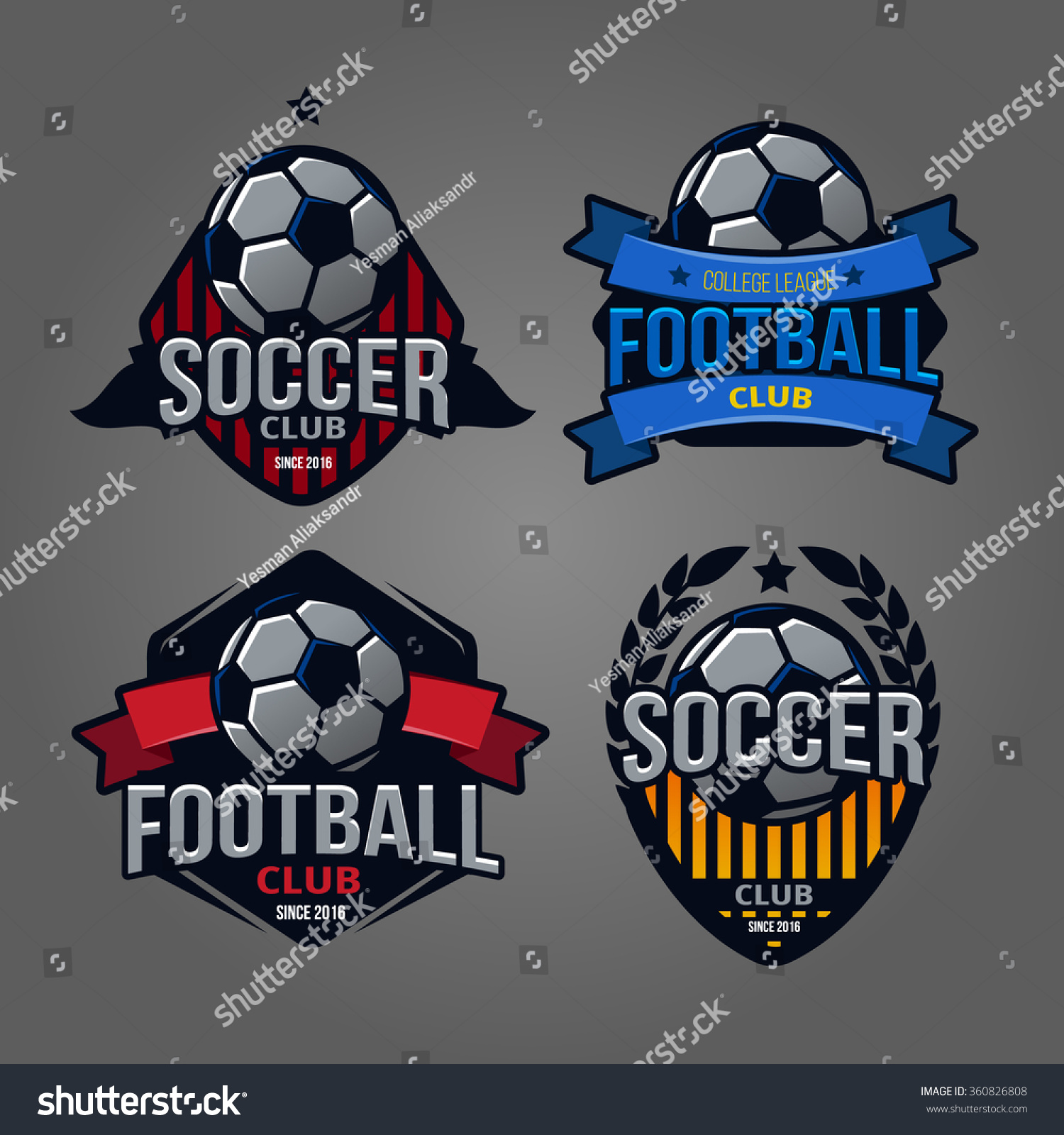 Set Logos Emblems On Theme Soccer Stock Vector (Royalty Free) 360826808 ...