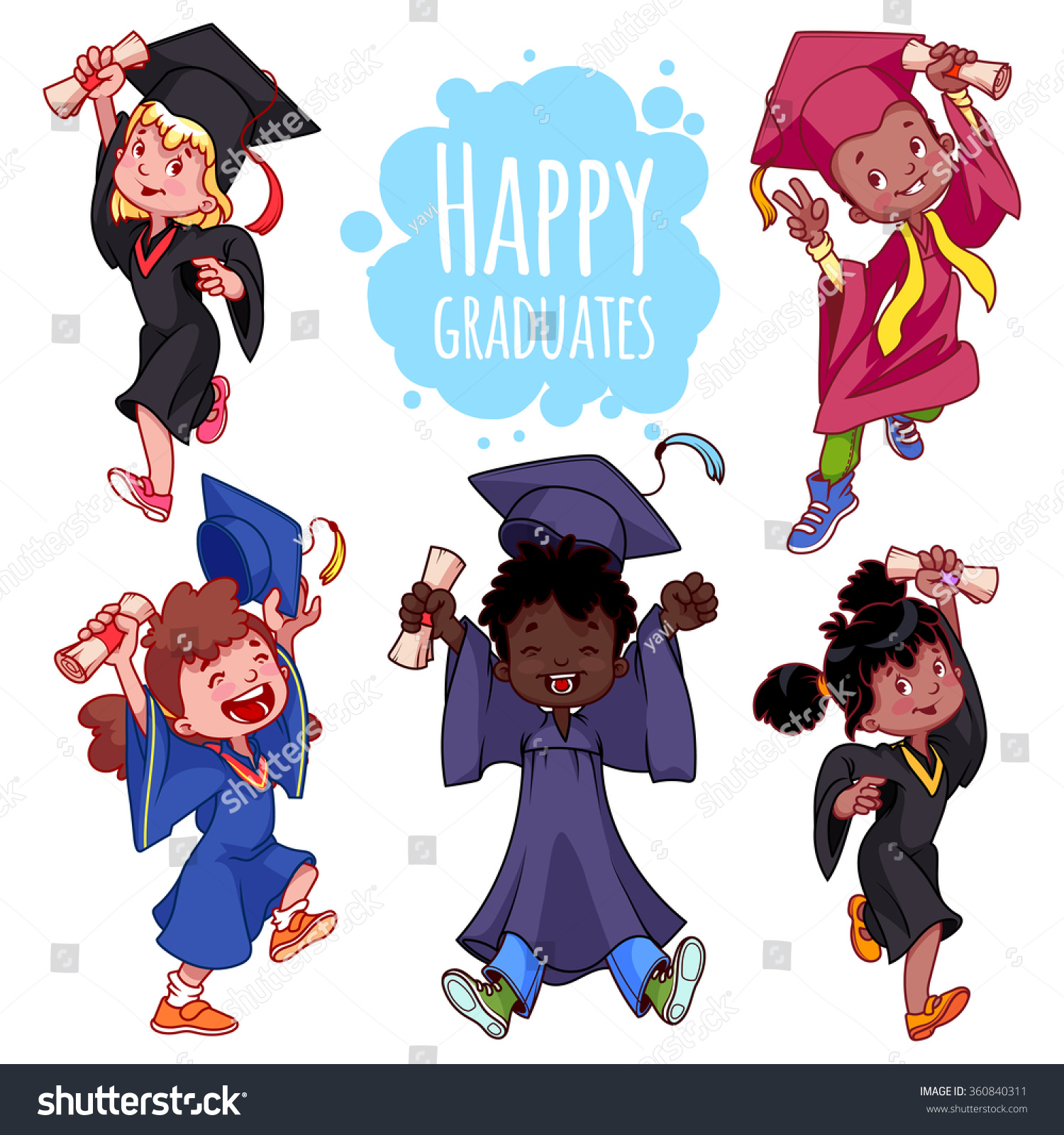 Very Happy Kids Graduates Gowns Diploma Stock Vector (Royalty Free ...