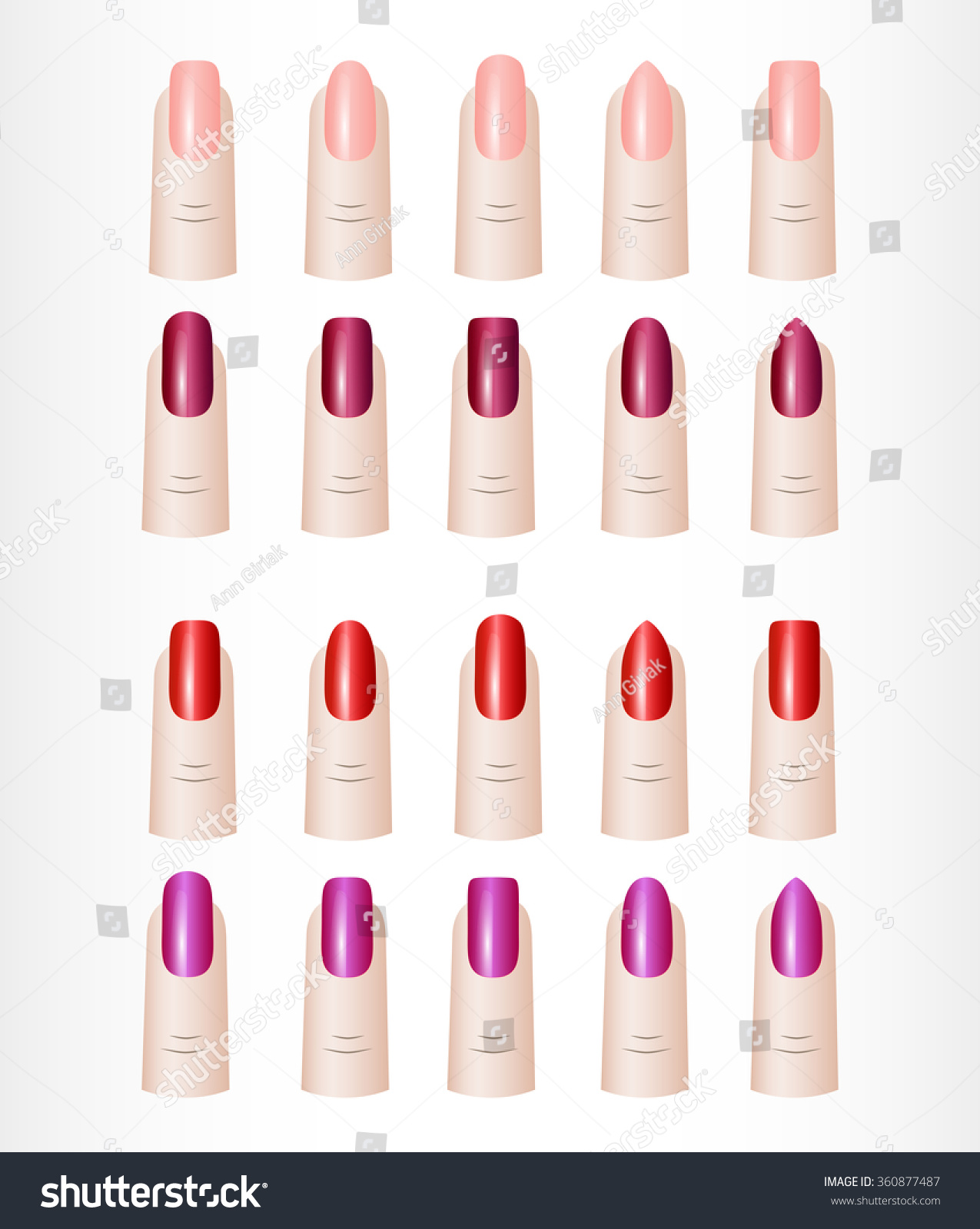 Womans Fingers Color Set Different Shapes Stock Vector (Royalty Free ...