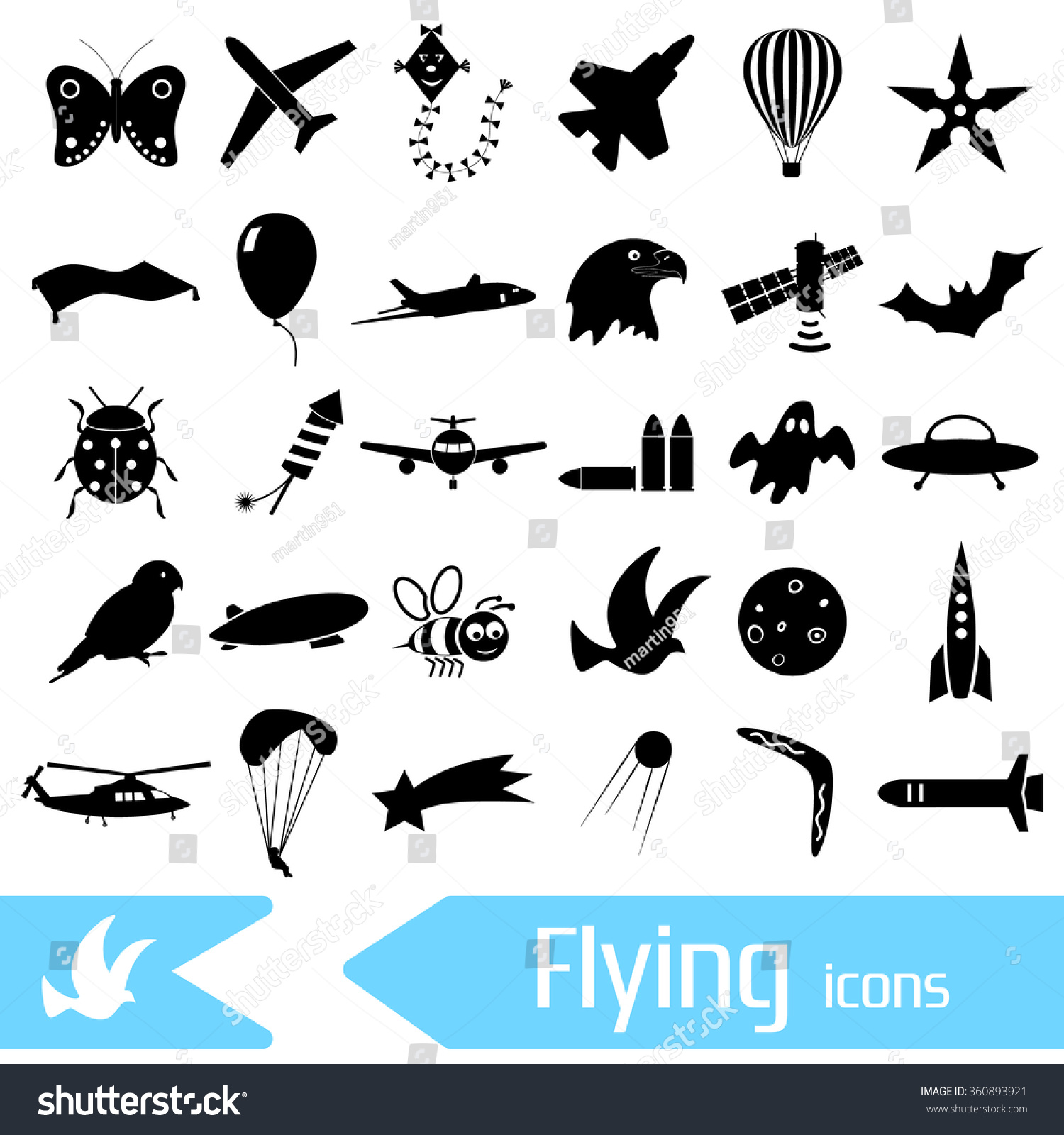 Flying Theme Theme Symbols Icons Set Stock Vector (Royalty Free ...