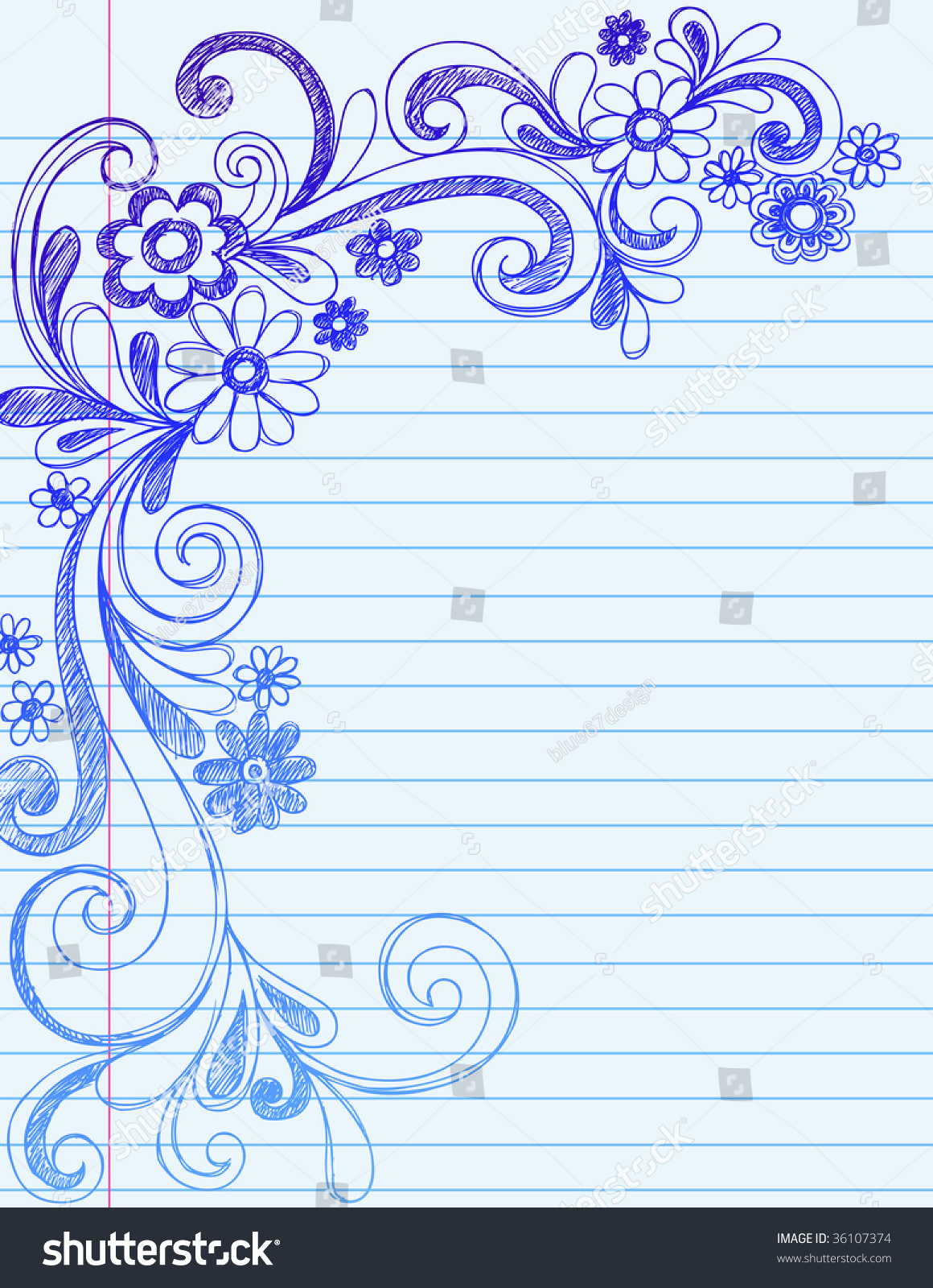 Handdrawn Flower Border Doodles On Lined Stock Vector (Royalty Free ...