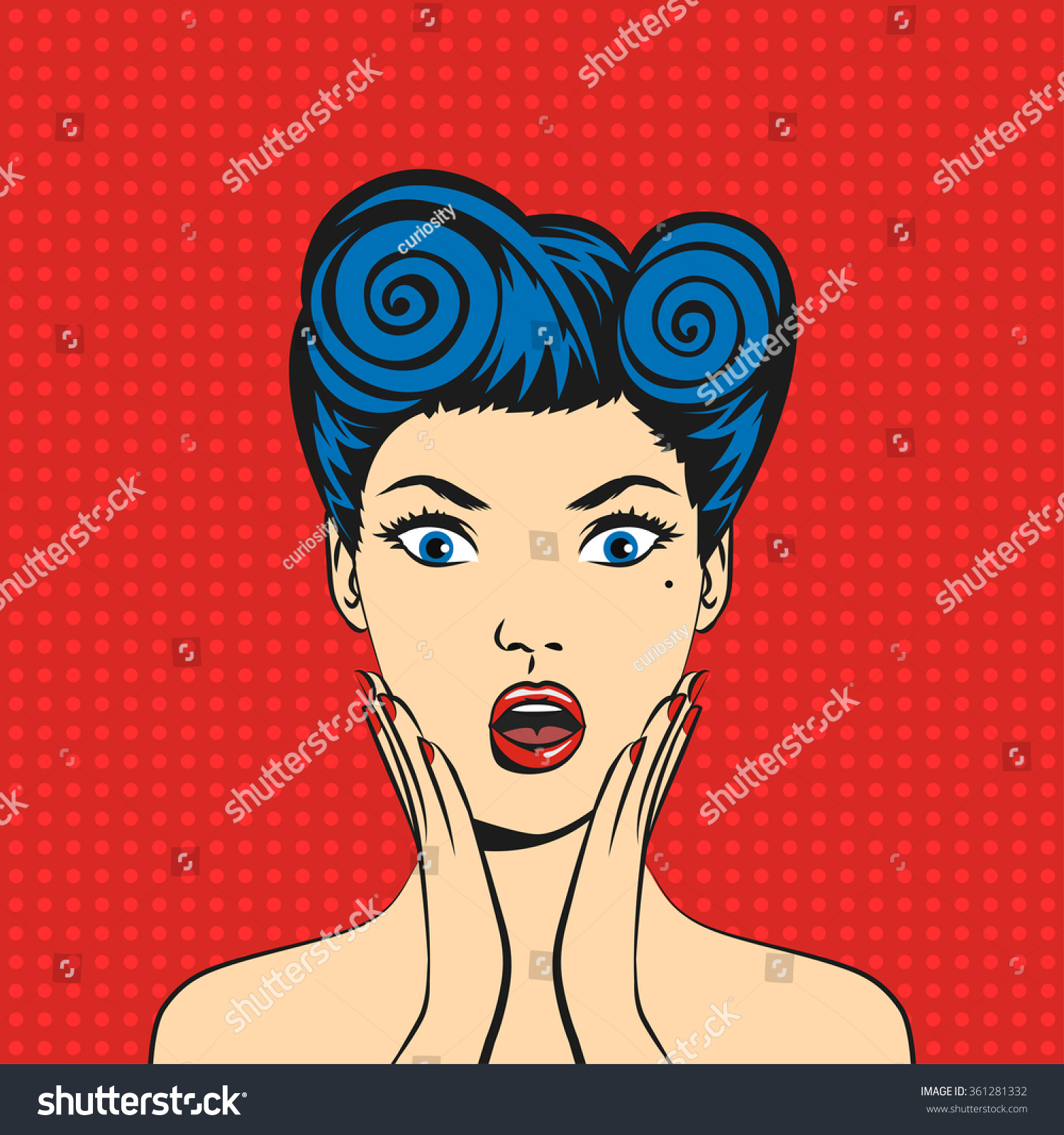 Pop Art Surprised Woman Face Open Stock Illustration 361281332 Shutterstock 