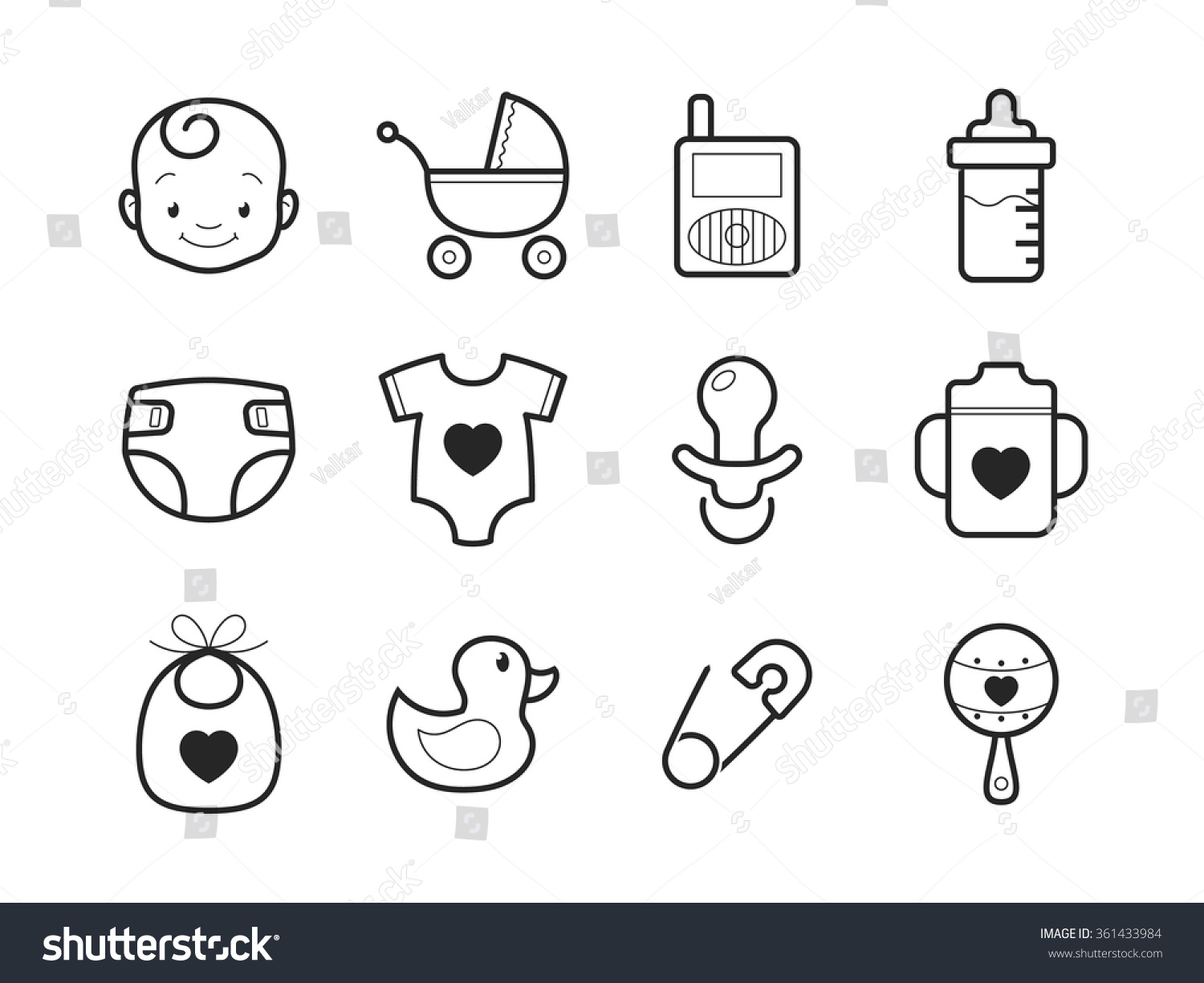 Set Baby Icons Black White Vector Stock Vector (Royalty Free) 361433984 ...