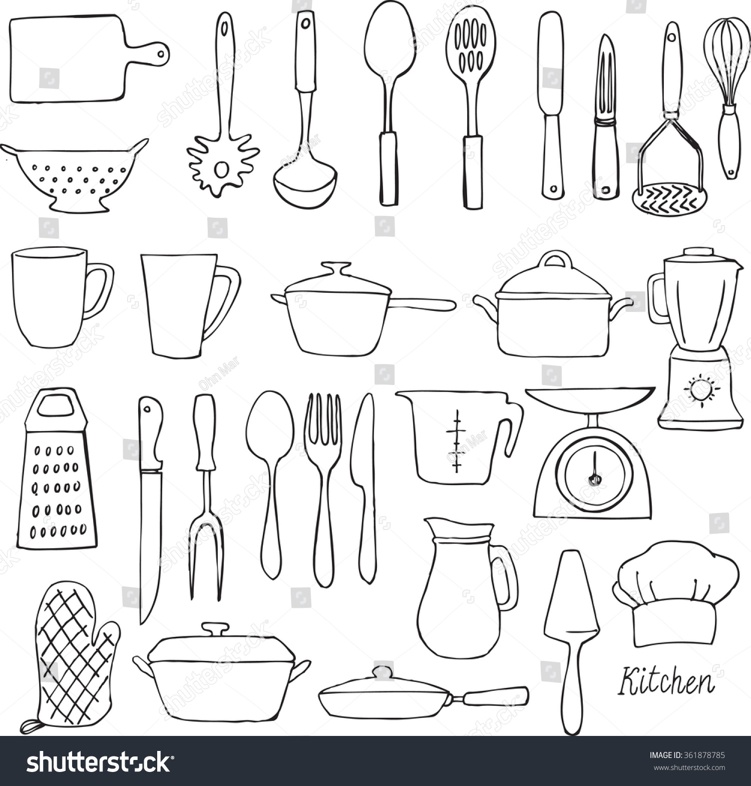 Kitchen Utensils Doodle Vector Set Stock Vector (Royalty Free ...