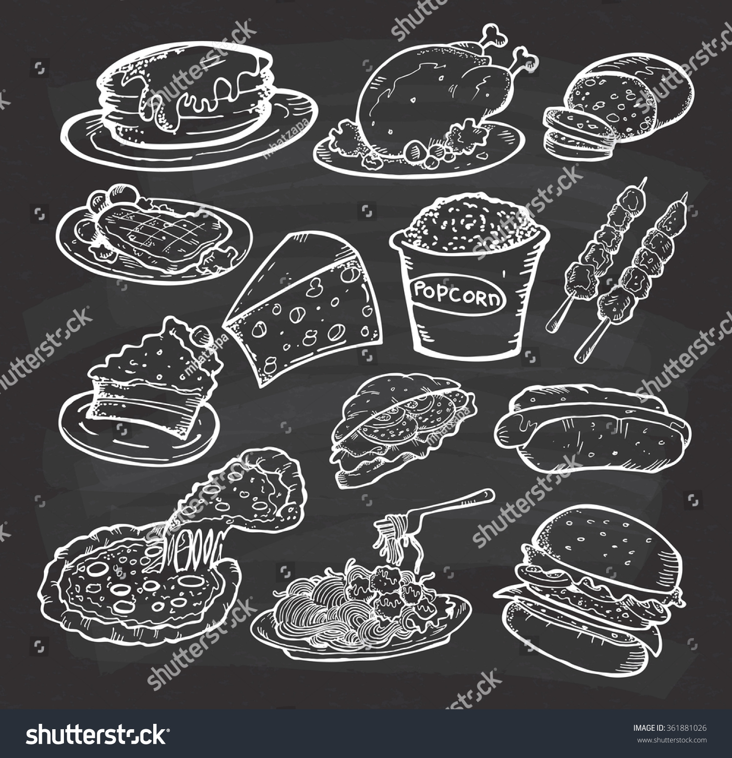 Set Hand Drawn Food Snack On Stock Vector (Royalty Free) 361881026 ...