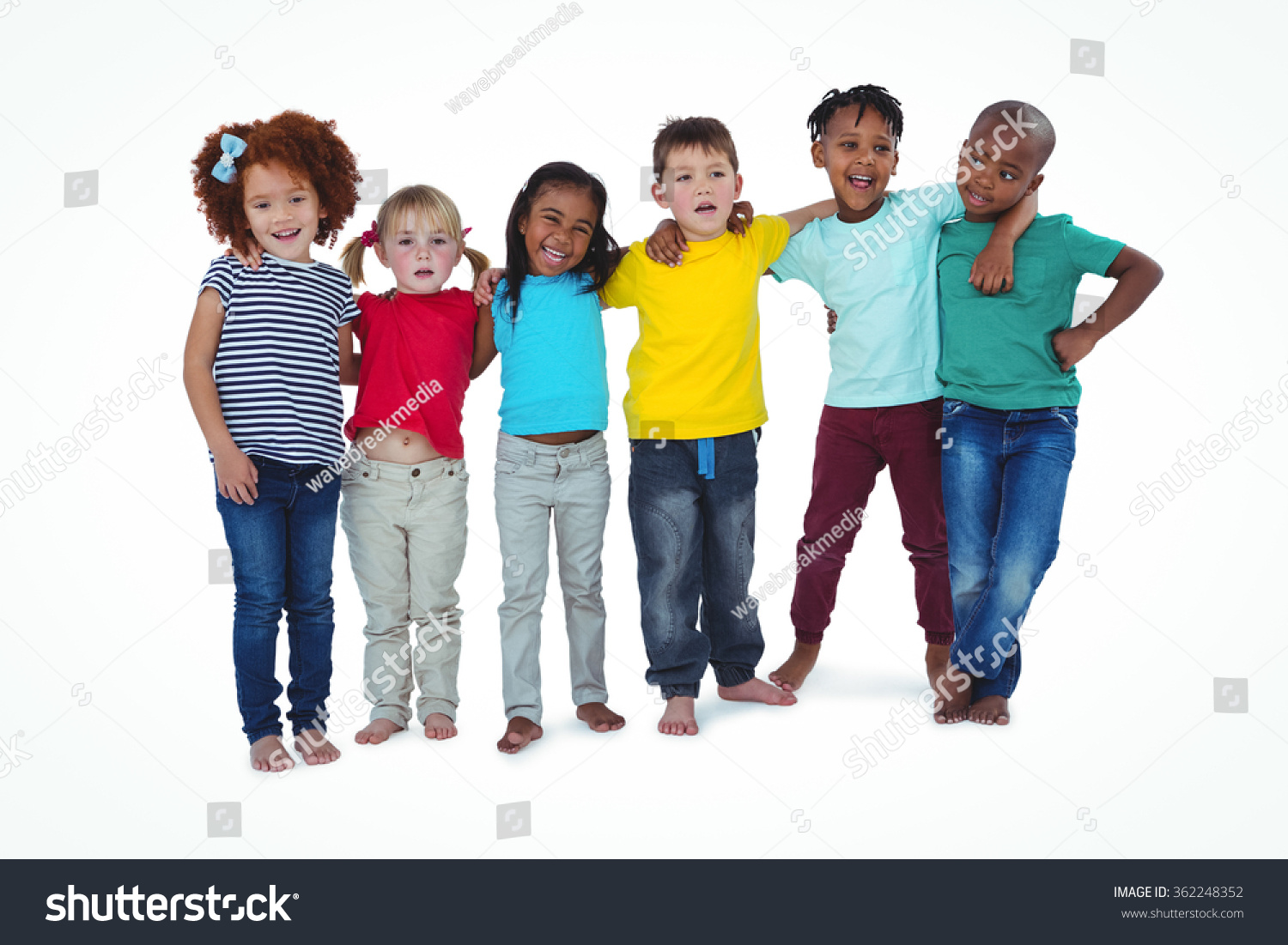 Cute Barefooted Kids Hugging Looking Camera Stock Photo 362248352 ...