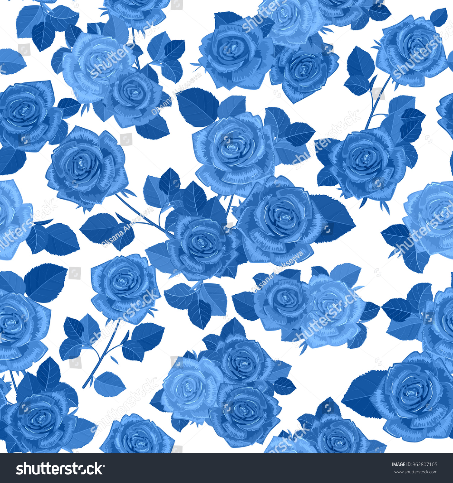 Monochrome Seamless Texture Blue Roses Stock Vector (Royalty Free ...