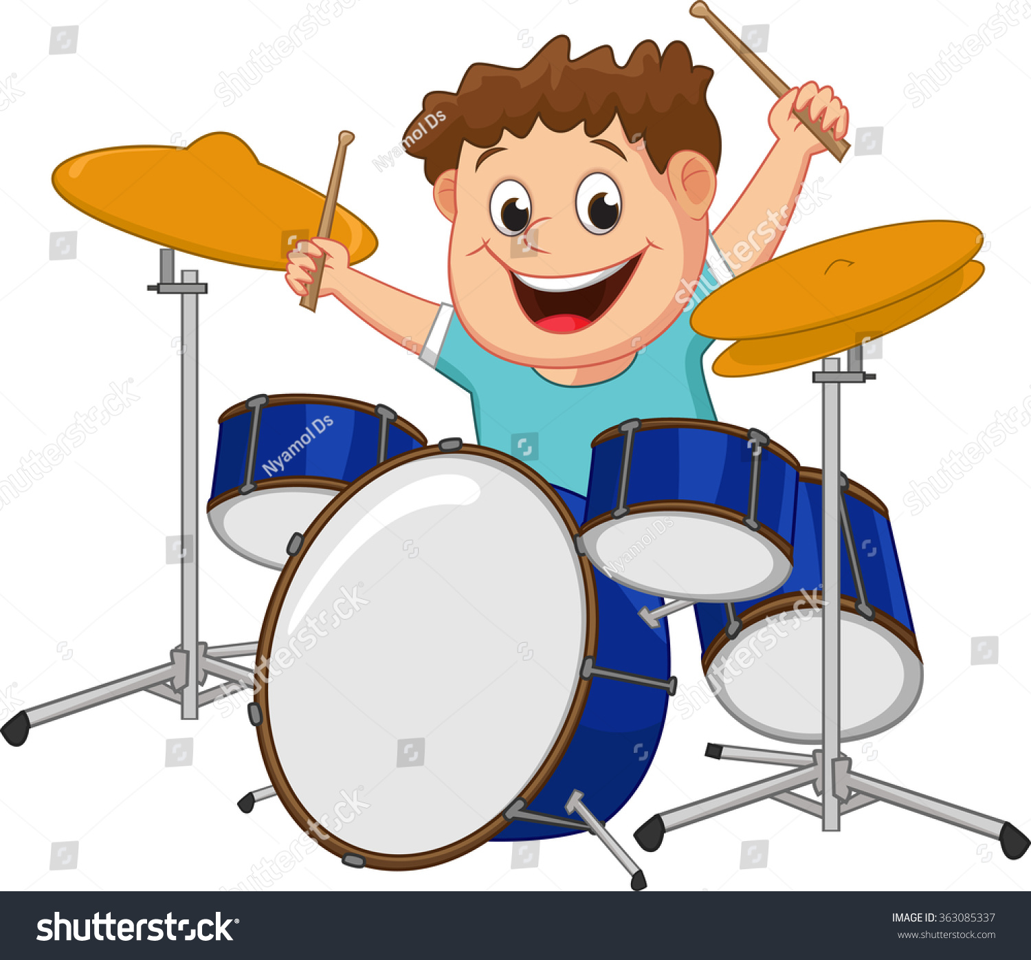 Little Boy Playing Drum Stock Vector (Royalty Free) 363085337 ...