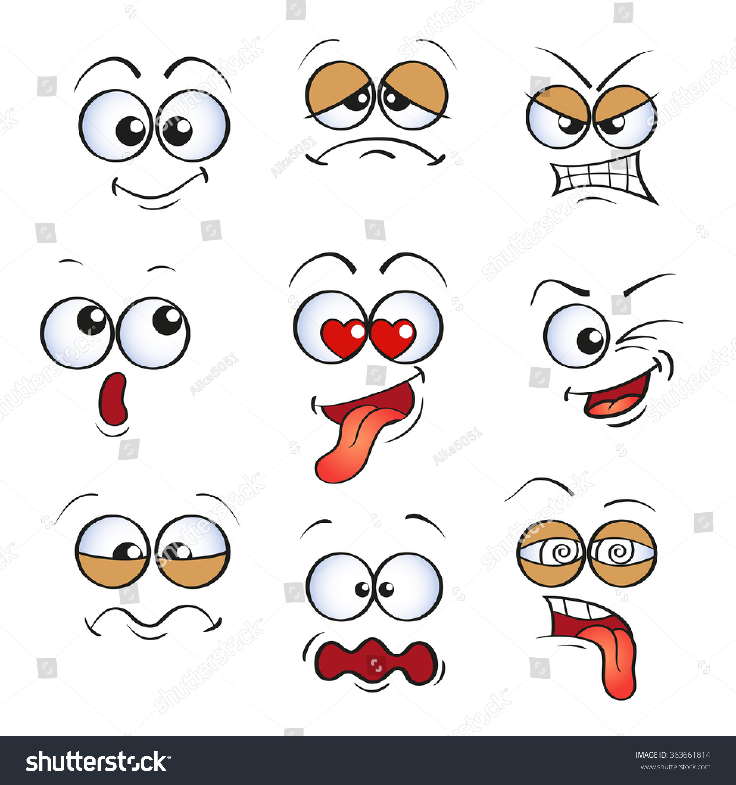 Cute Cartoon Faces Different Emotions Emoticons Stock Vector (Royalty ...