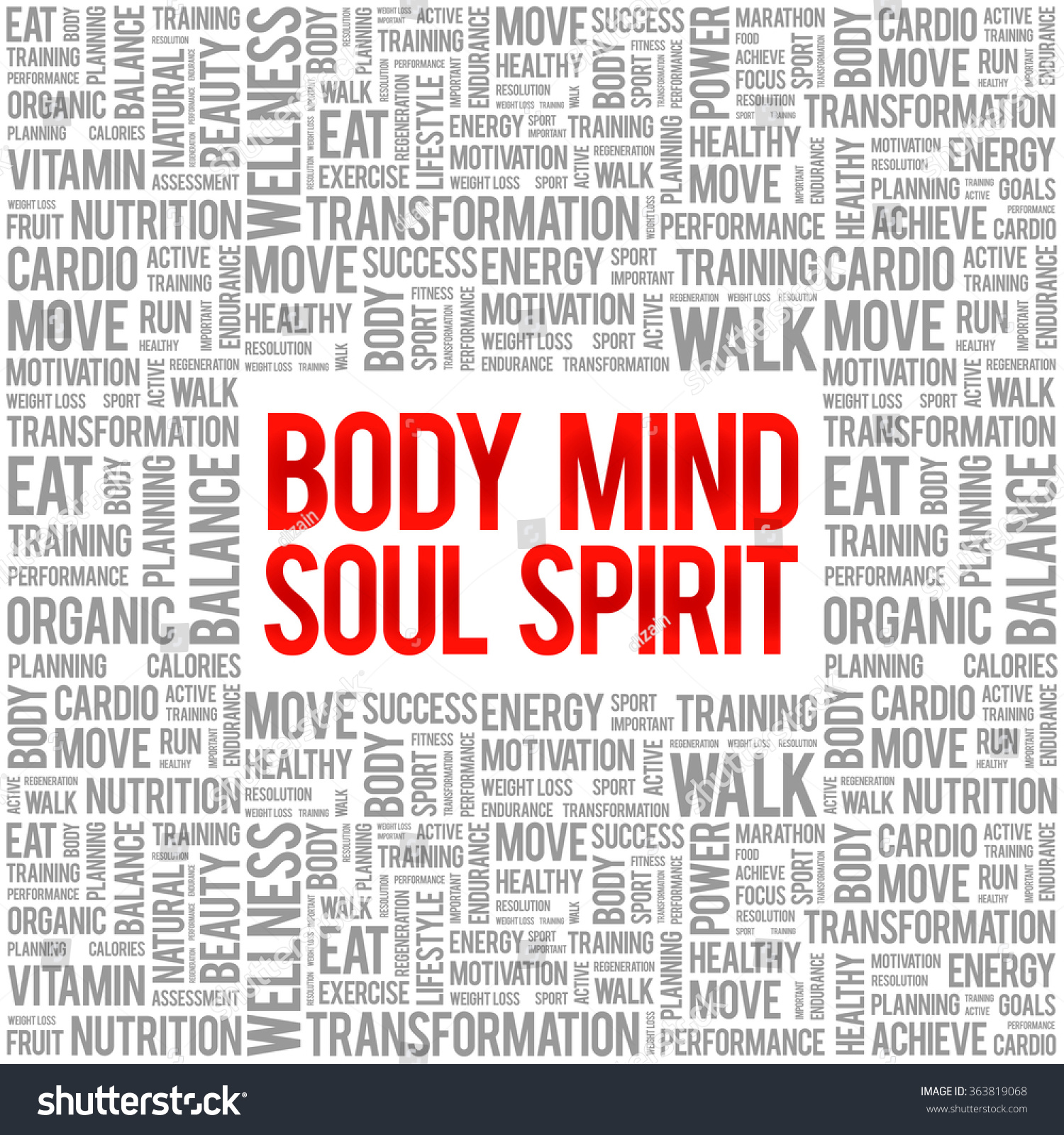 Body Mind Soul Spirit Word Cloud Stock Vector Royalty Free 363819068