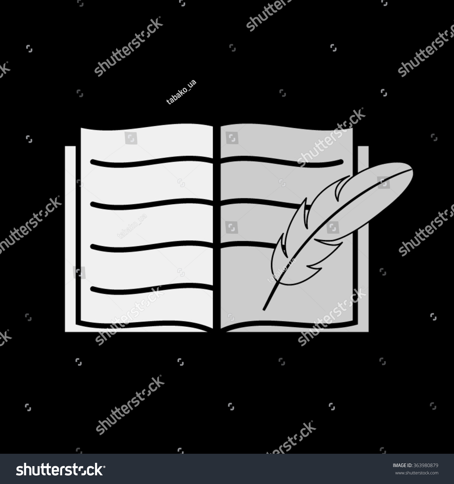 Open Book Feather Vector Icon Stock Vector (Royalty Free) 363980879 ...