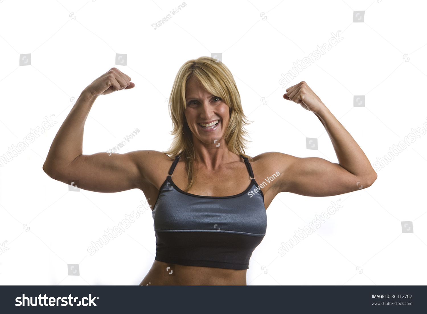Smiling Mature Woman Flexing Her Arms 스톡 사진 36412702 Shutterstock