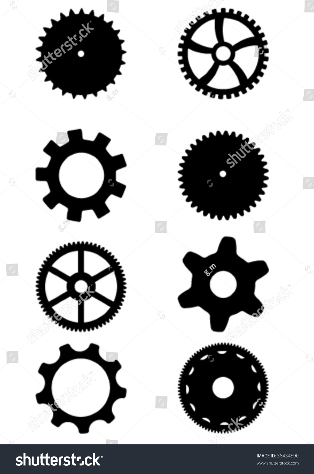 Collection Black Gears White Background Vector Stock Vector Royalty