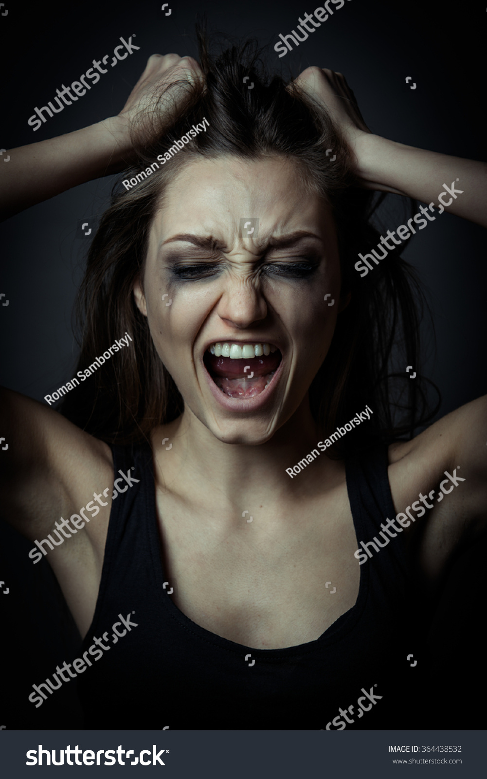 Close Portrait Scared Screaming Girl Hands Stock Photo 364438532 ...