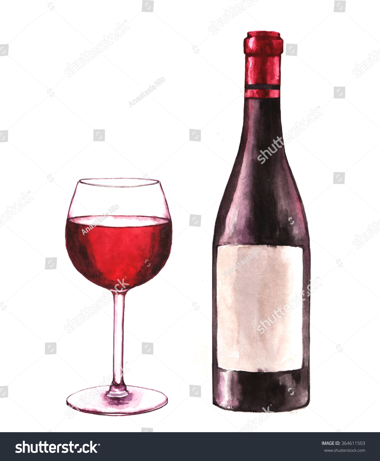 Handdrawn Watercolor Illustration Wine Bottle One Stock Illustration ...