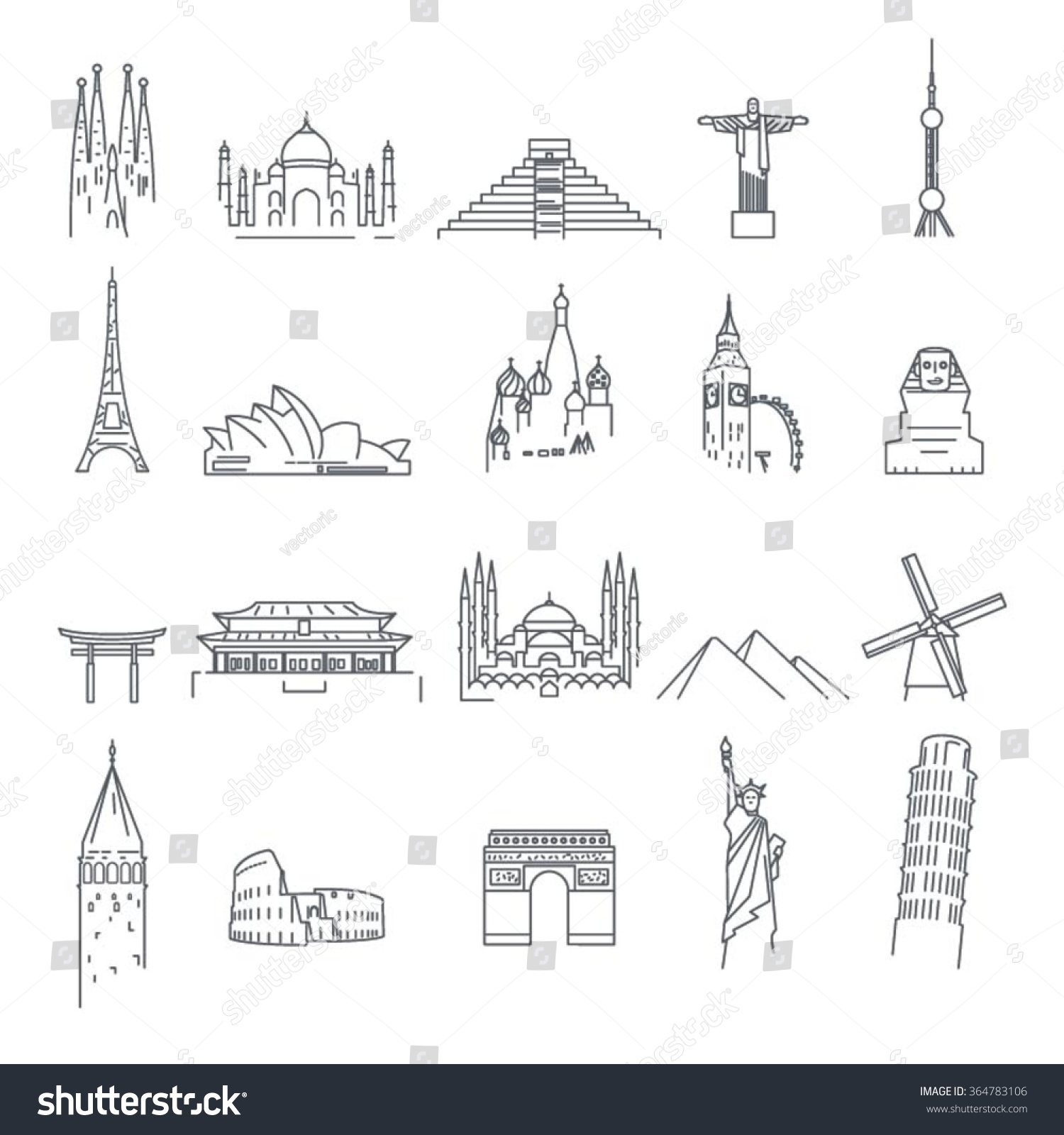 Landmark Icons On White Background Stock Vector (Royalty Free ...