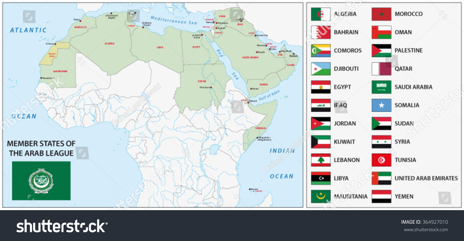 Arab League Map Stock Vector Royalty Free 364927010 Shutterstock   Stock Vector Arab League Map 364927010 