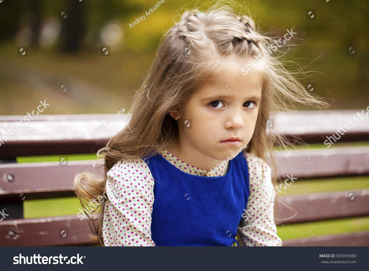 Sad Little Girl Sitting On Bench Stock Photo 365095880 | Shutterstock