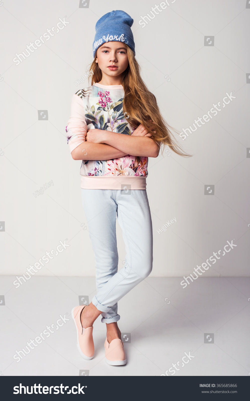 Beautiful Fashionable Kid Girl Isolated On Foto Stok 365685866