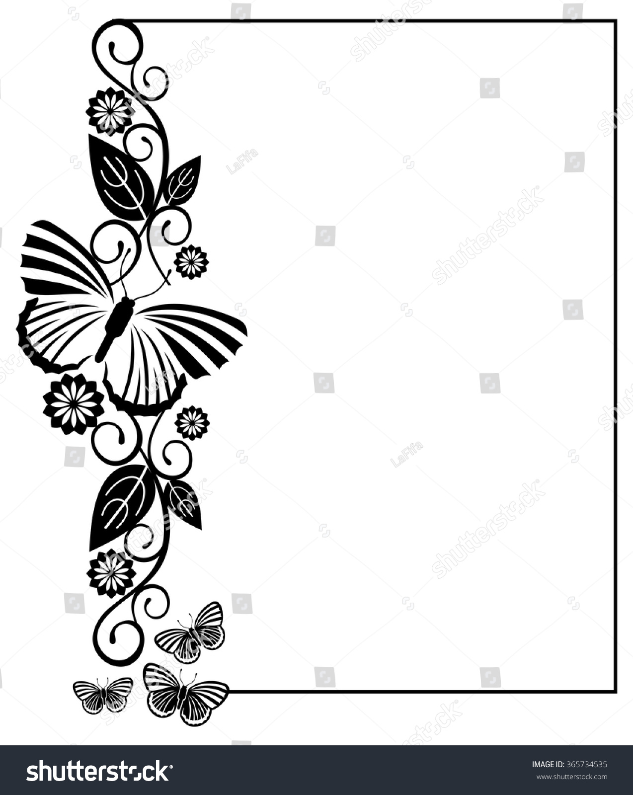 Black White Silhouette Frame Butterflies Stock Vector (Royalty Free ...