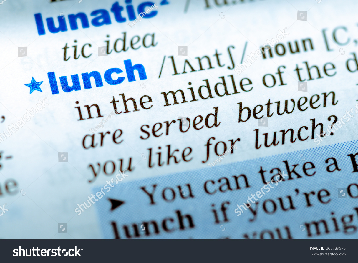 Closeup Word English Dictionary Lunch Definition Stock Photo 365789975