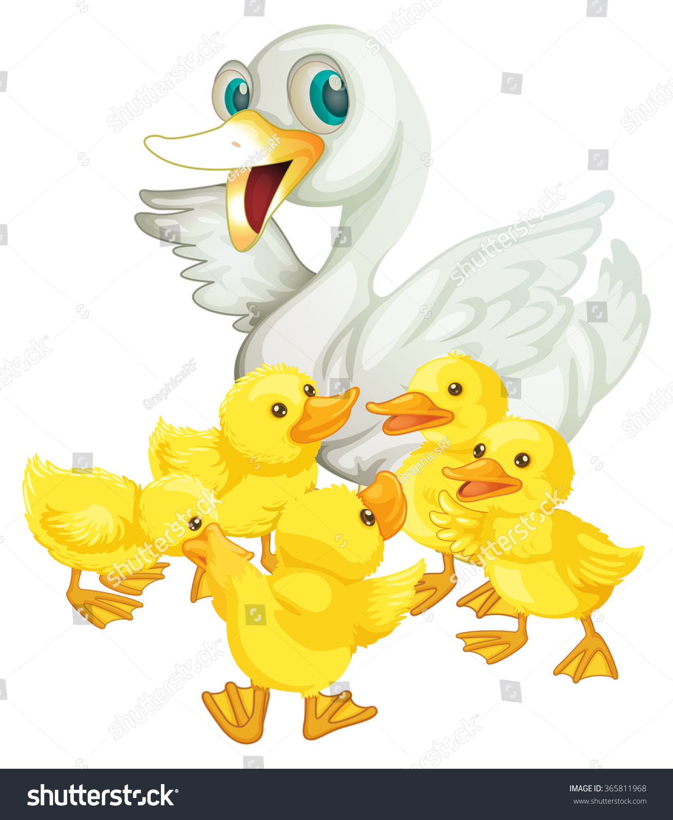 Mother Duck Five Ducklings Illustration Stock Vector (Royalty Free ...