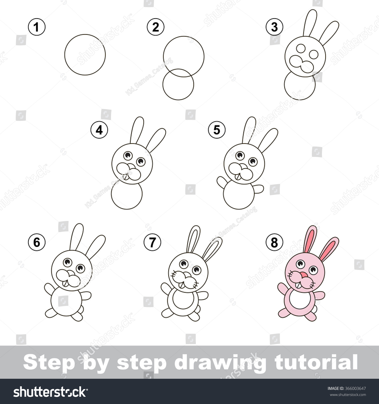 Drawing Tutorial How Draw Little Rabbit Stock Vector (Royalty Free ...