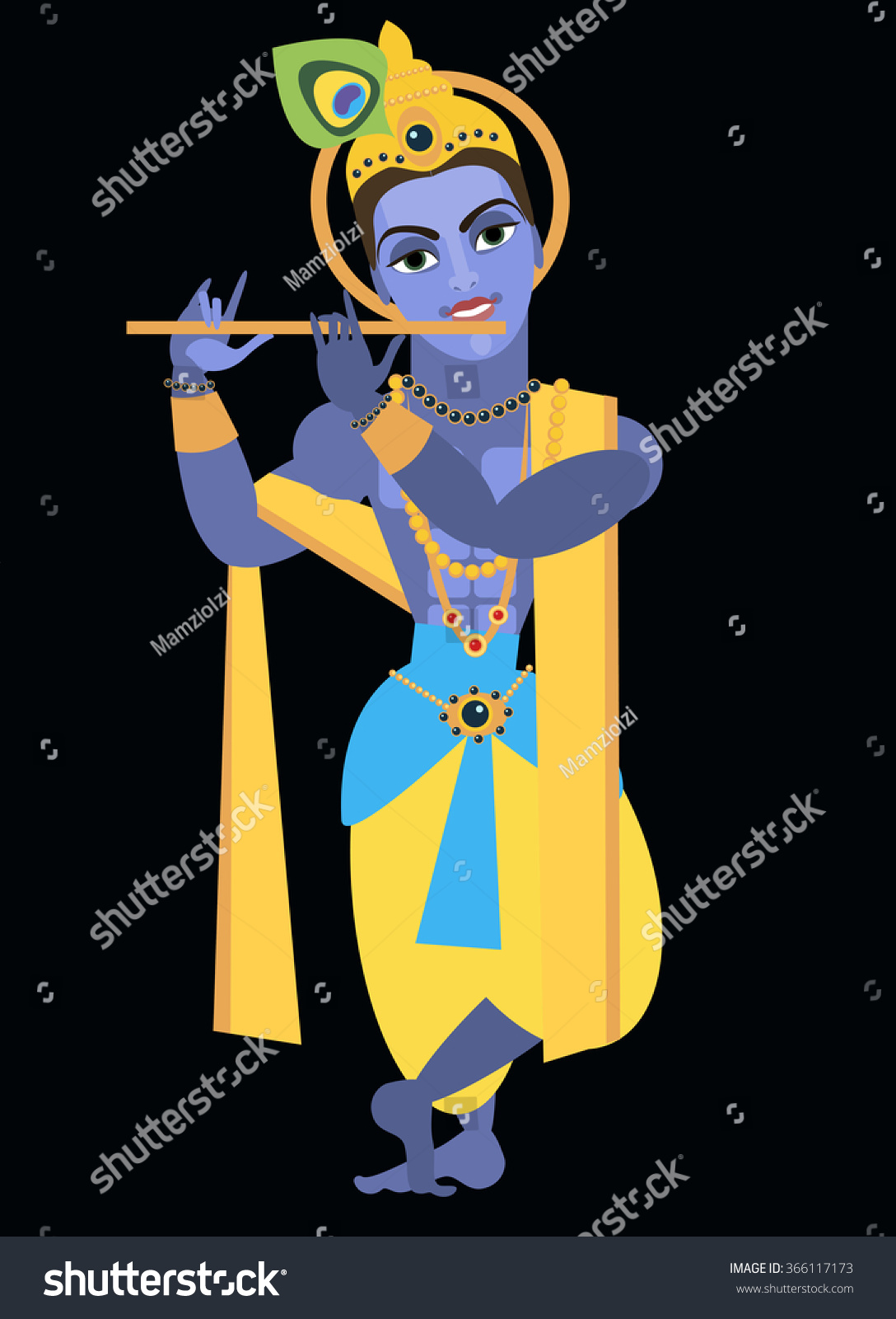 Vector Illustration Lord Vishnu Krishna Traditional Stock Vector ...