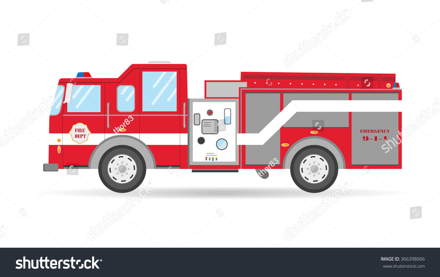 Cartoon Flat American Firetruck Car Vector Stock Vector (Royalty Free ...