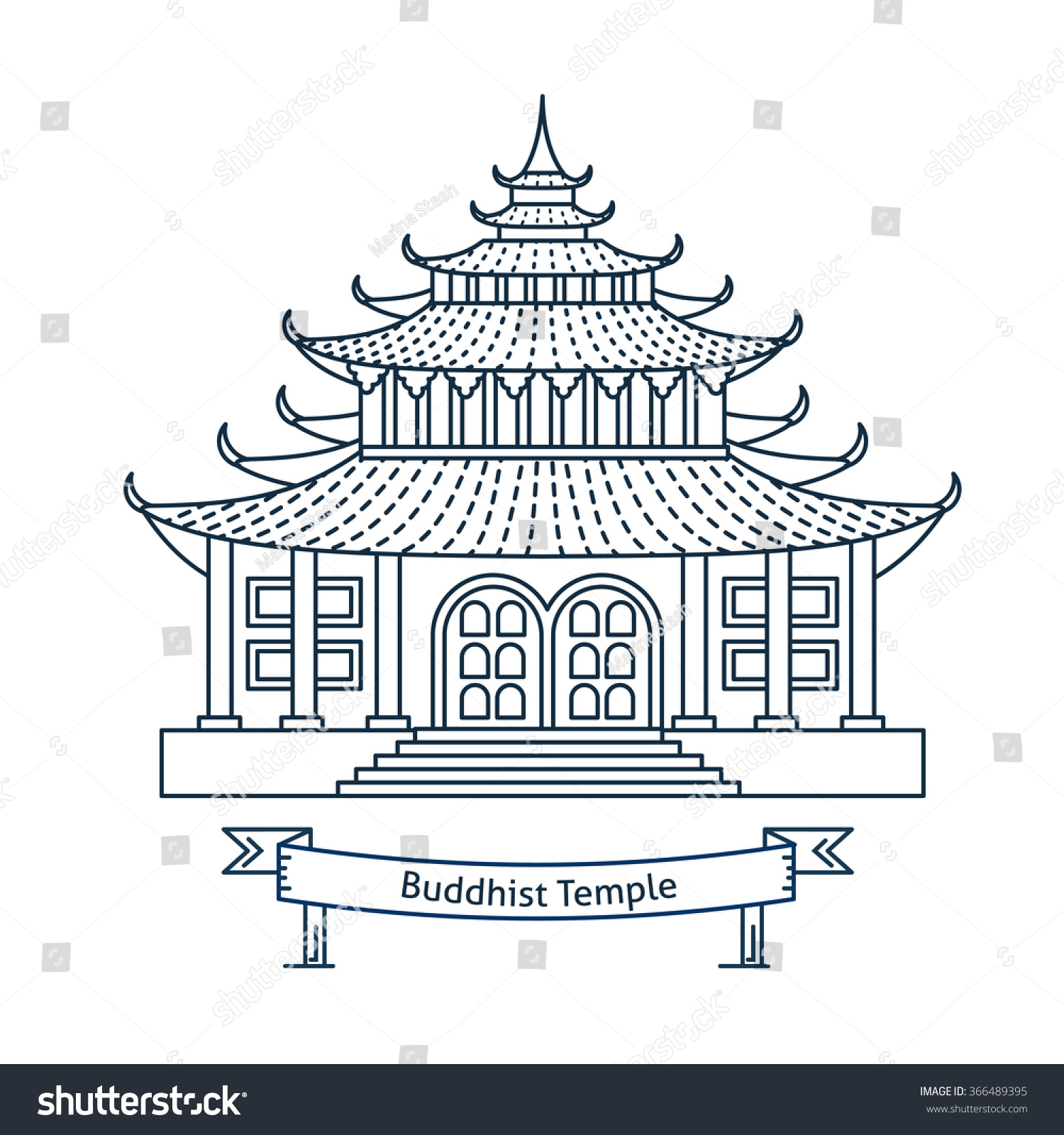 Буддийский храм карандашом
