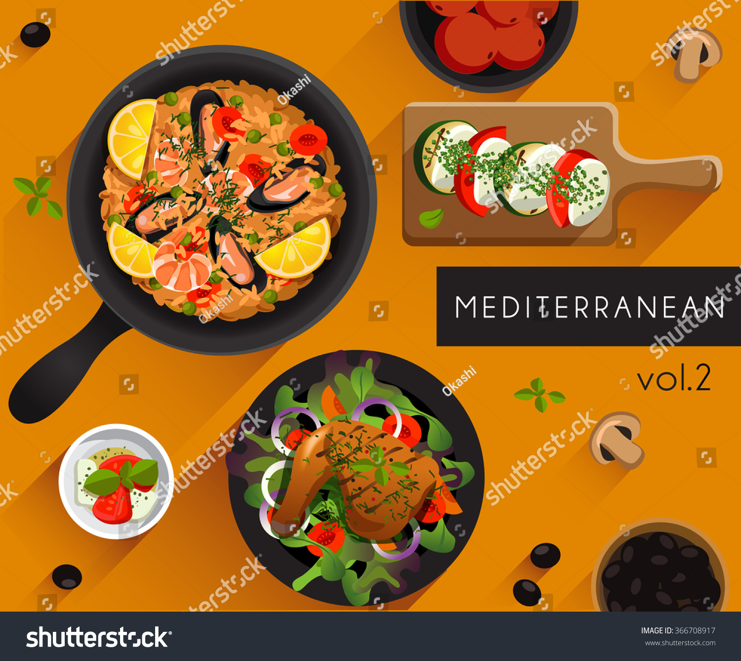 Food Illustration Mediterranean Food Vector Illustration Stock Vector Royalty Free 366708917 