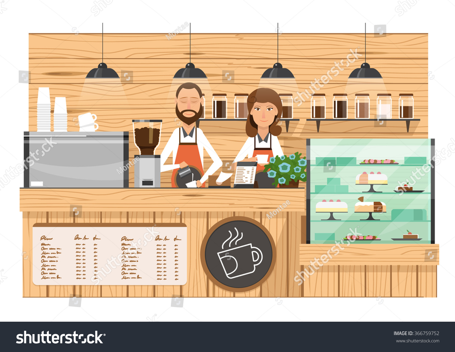 Vektor Stok Wooden Coffee Bar Coffee Shop Counter Tanpa Royalti