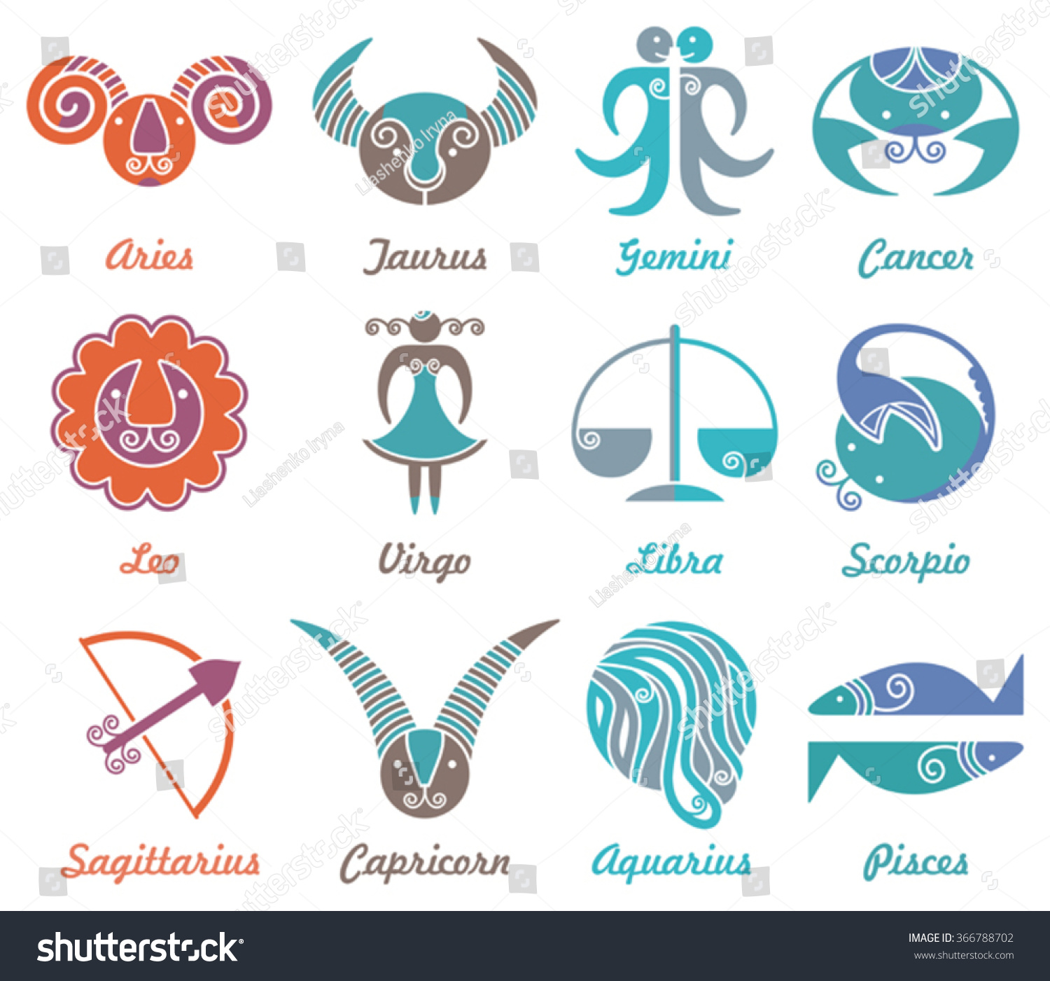 Horoscope Signs Set Astrological Zodiac Symbols Stock Vector (Royalty ...