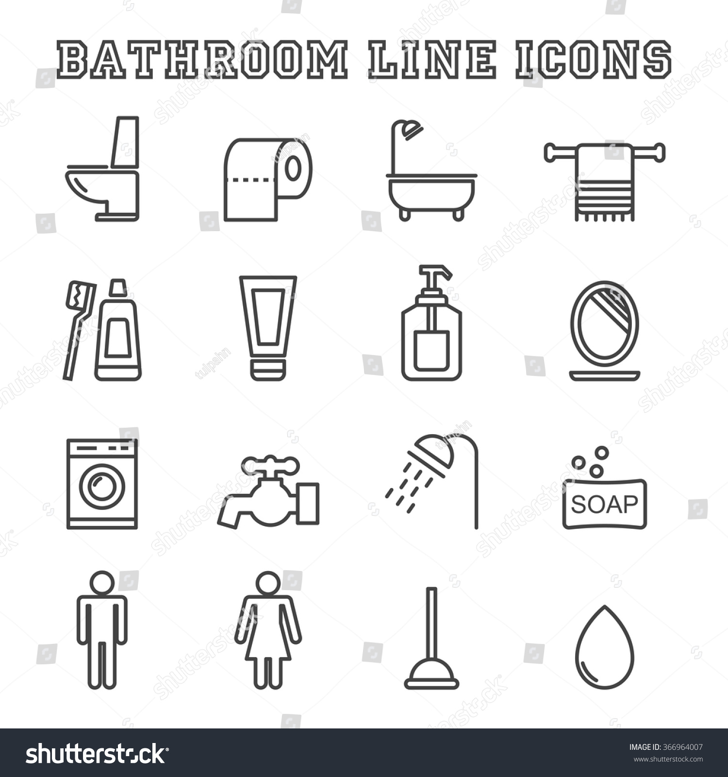 Bathroom Line Icons Mono Vector Symbols Stock Vector (Royalty Free ...